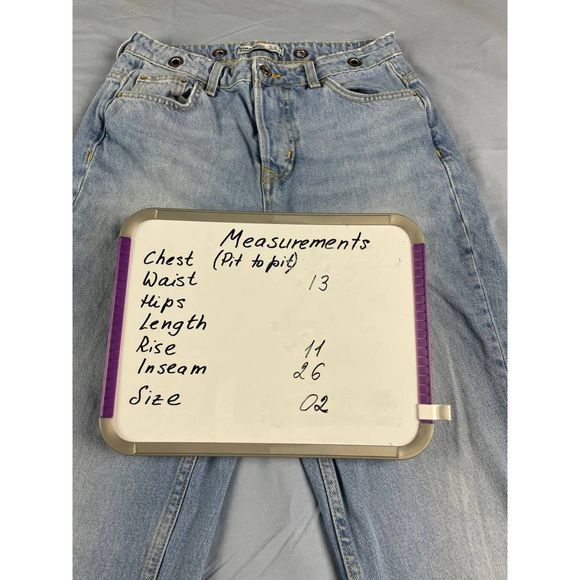 ZARA Basic Z1975 Denim High Rise Straight Jeans Grommets Frayed Hem Blue Size 2 - Picture 7 of 7